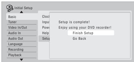 PIONEER DVR-530H-AV - Appuyez sur ENTER pour quitter Setup Navigator, ou bien selectionnez 'Go Back' dans le cas où vous souhaiteriez reprendre les réglages. - 1