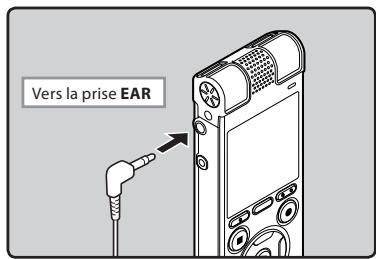 OLYMPUS DM-670 - Branchez I'ecouteur sur la prise EAR de I'enregistreur. - 1