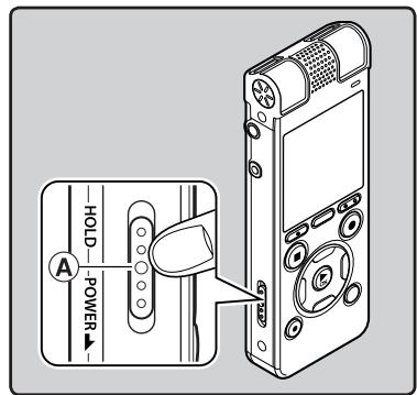 OLYMPUS DM-670 - Glissez le commutateur POWER/HOLD en position A. - 1