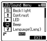 OLYMPUS DM-670 - Appuyez sur la touche + ou - pour vous déplacez jusqu'à l'onglet qui contient l'élement que vous souhaitez régler. - 1