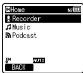 OLYMPUS DM-670 - Appuyez à plusieurs reprises sur la touche LIST pour régler l'écran [Home]. - 1