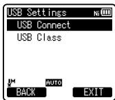 OLYMPUS DM-670 - Appuyez sur la touche + ou - pour désirir [USB Connect] ou [USB Class]. - 1
