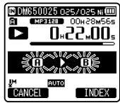 OLYMPUS DM-670 - Appuyez de nouveau sur la touche F1 (A-B) à l'endetroit où vous poulez terminer le segment de lecture à répétition. - 1
