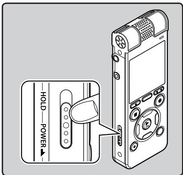 OLYMPUS DM-670 - Lorsque I'enregistreur est eteint,faites glisser le commutateur POWER/HOLD dans le sens de la flèche. - 1