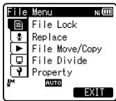 OLYMPUS DM-670 - Lorsque l'enregistreur est en mode d'arrêt, appuyez sur la touche MENU/SCENE. - 1
