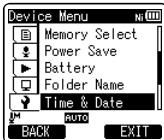 OLYMPUS DM-670 - Appuyez sur la touche + ou - pour désirir [Time &amp; Date]. - 1