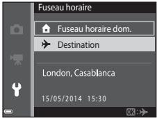 NIKON CLPXS6700BK+HS+4GO - Sélectionnez Fuseau hora dom. ou Destination et appuyez sur la commande 区 - 1