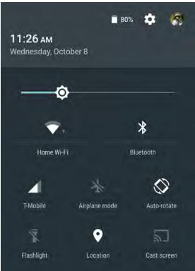 11:26 AM Wednesday, October 8 Home Wi-Fi Bluetooth T-Mobile Airplane mode Auto-rotate Flashlight Location Cast screen