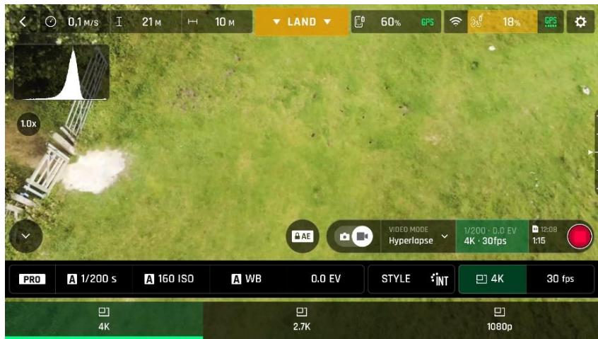 PARROT ANAFI - Les résolutions et valeurs fps disponibles dépendent du mode video que vous avez scélectionné : - 1