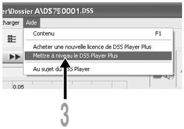 OLYMPUS DS 75 - Sélectionnez [Mettre à niveau le DSS Player Plus] à partir du menu [Aide]. - 1
