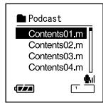OLYMPUS DS 75 - Lorsque I'enregistreur est arrêté, appuyez sur la touche Podcast pendant au moins une seconde. - 1