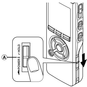 OLYMPUS DS 75 - Glissez le commutateur POWER/HOLD en position HOLD. - 2