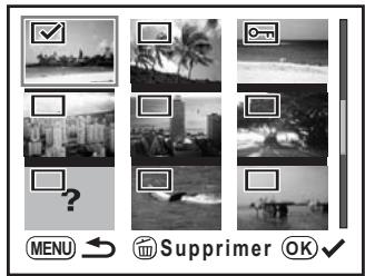 PENTAX K200D+18-55+50-200 - Utilizez le bouton de navigation (▲▼▲▶) pour déplacer les images à supprimer et appuyez sur le bouton OK. - 1