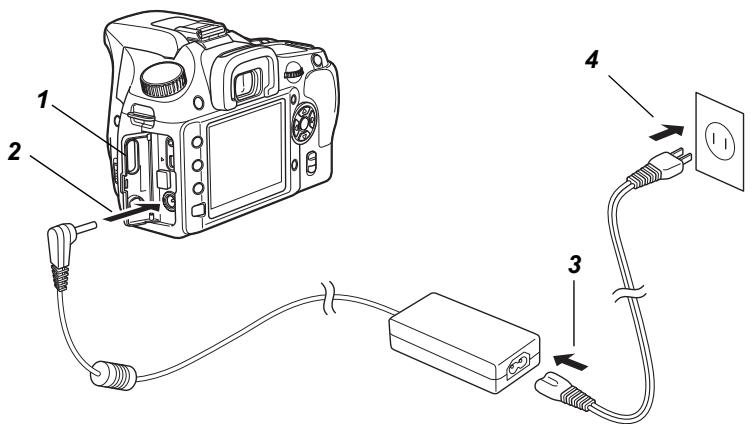 PENTAX K200D+18-55+50-200 - Utiliser l'adaptateur secteur (optionnel) - 1