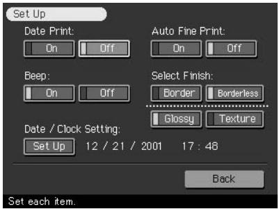 SONY DPP-SV772001 - Modification des préférences de l'imprimante (Set Up) - 1