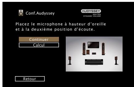 MARANTZ NR1504B - Dispossez le microphone de mesures et de configuration à la position 2, sélectionnez "continuer", puis appuyez sur ENTER. - 1