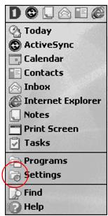 HP H3800 - From the Start menu, tap Settings - 1