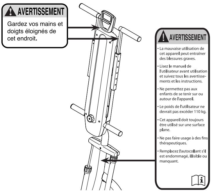 WESLO STEPFITCLIMBER - EMPLACEMENT DE L'AUTOCOLLANT D'AVERTISSEMENT - 1