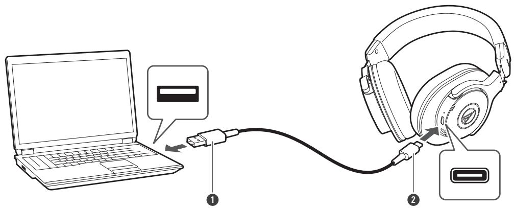 AUDIO TECHNICA ATH-M20xBT - Connectez le cable de recharge USB fourni (côté USB Type-C) à la prise pour batterie. - 1