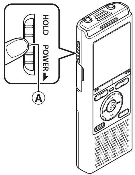 OLYMPUS VN-733+ME-52 - Faites glisser le commutateur POWER/HOLD en position A, comme indiqué ci-dessous. - 1