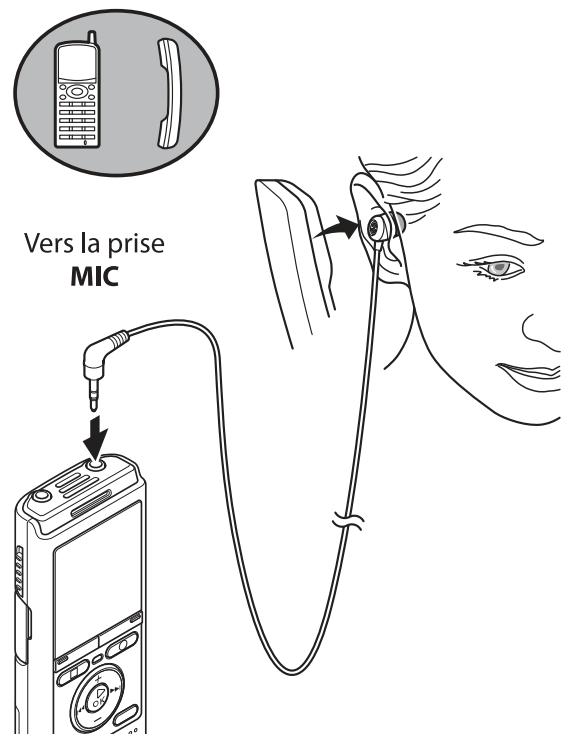 OLYMPUS VN-733+ME-52 - Branchez un microphone externe dans la prise MIC de l'enregistreur vocal. - 1