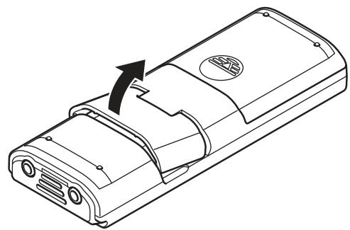 OLYMPUS VN-733+ME-52 - Une fois l'enregistreur en mode d'arrêt, ouvrez le cache du connecteur de carte/USB. - 1
