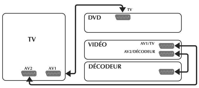 BRANDT DVD-430 - Connexion avec un téléviseur équipé de deux prises Péritélévision - 1