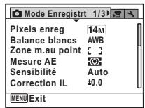 PENTAX OPTIO S1 ROUGE - Utilisations des menus - 1