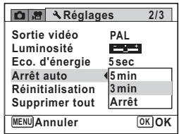 PENTAX OPTIO S1 ROUGE - Utilisez le bouton de navigation ( ) pour définir le laps de temps qui s'écoule avant la mise hors tension automatique de l'appareil. - 1