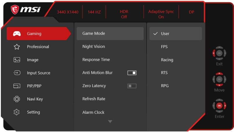MSI OPTIX MPG341CQR - Configuration OSD via touche navi - 1