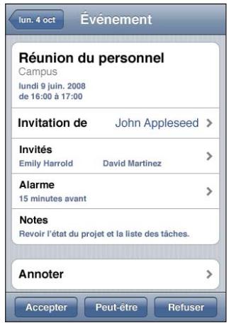 APPLE Touch 8G MCO86NF - Réponse à une invitation dans Calendrier : - 1