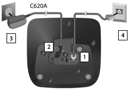 GIGASET C620 BLANC - Connexion de la base au réseau téléphonique et au secteur - 1