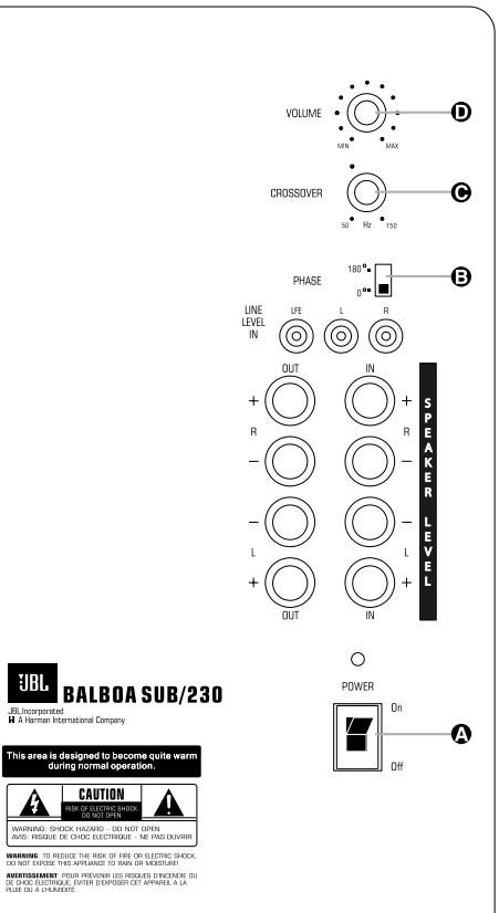 JBL BALBOA SUB BEECH - RéGLAGE DE LA FREQUENCY DE COUPURE - 1