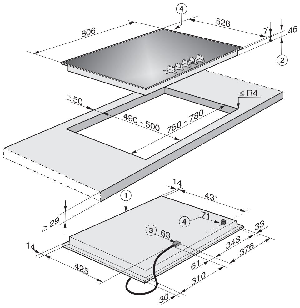 MIELE KM3054 - Distances de sécurité latérales et arrêté - 6