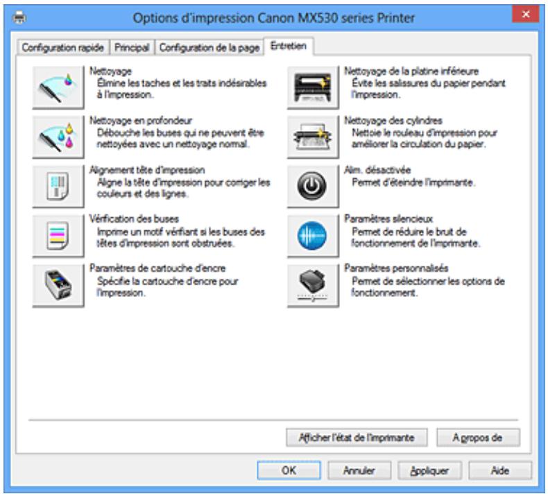 CANON MX535 - Description de l'onglet Entretien - 1