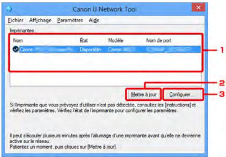 CANON MX535 - Éléments de l'écran Canon IJ Network Tool - 1