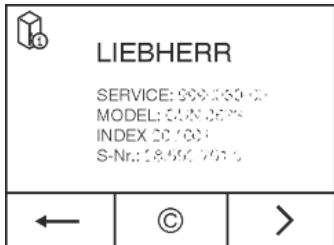 LIEBHERR C3525 Comfort - Appeler la désignation de l'appareil (modèle et index), N° de service (service) et N° de série (N° série) à l'écran : - 2