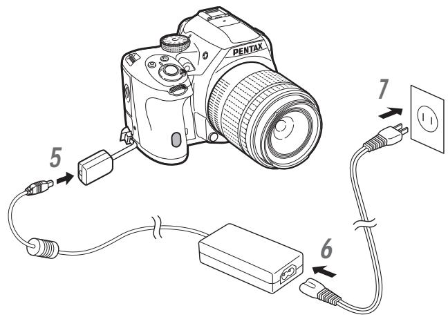 PENTAX K-500 - Raccordez le coupleur secteur et l'adaptateur secteur. - 1