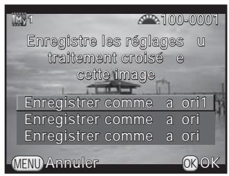 PENTAX K-500 - Utilisez le bouton de navigation (▲▼▲▶) pour sélectionner Enregistrer traitement) et appuyez sur le bouton OK. - 1