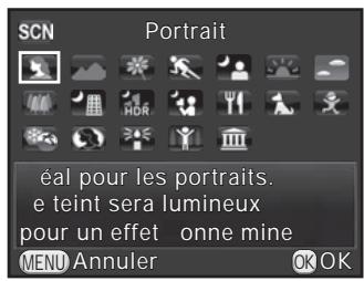 PENTAX K-500 - Utilisez le bouton de navigation (  ) ou la molette arrête ( ) pourCHOISIR un mode scenepuis appuyez sur le bouton OK. - 1