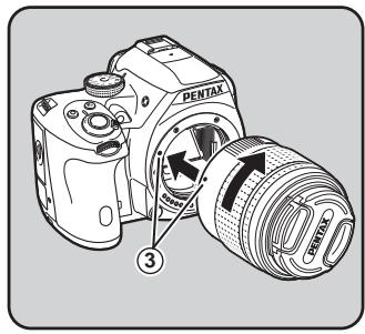 PENTAX K-500 - Retirez le bouchon de boîtier (1) et le cache de la monture de l'objet (2). - 2