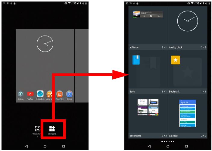 ACER B1-850-H1VK - Ajouter des widgets à un écran d'accueil - 1