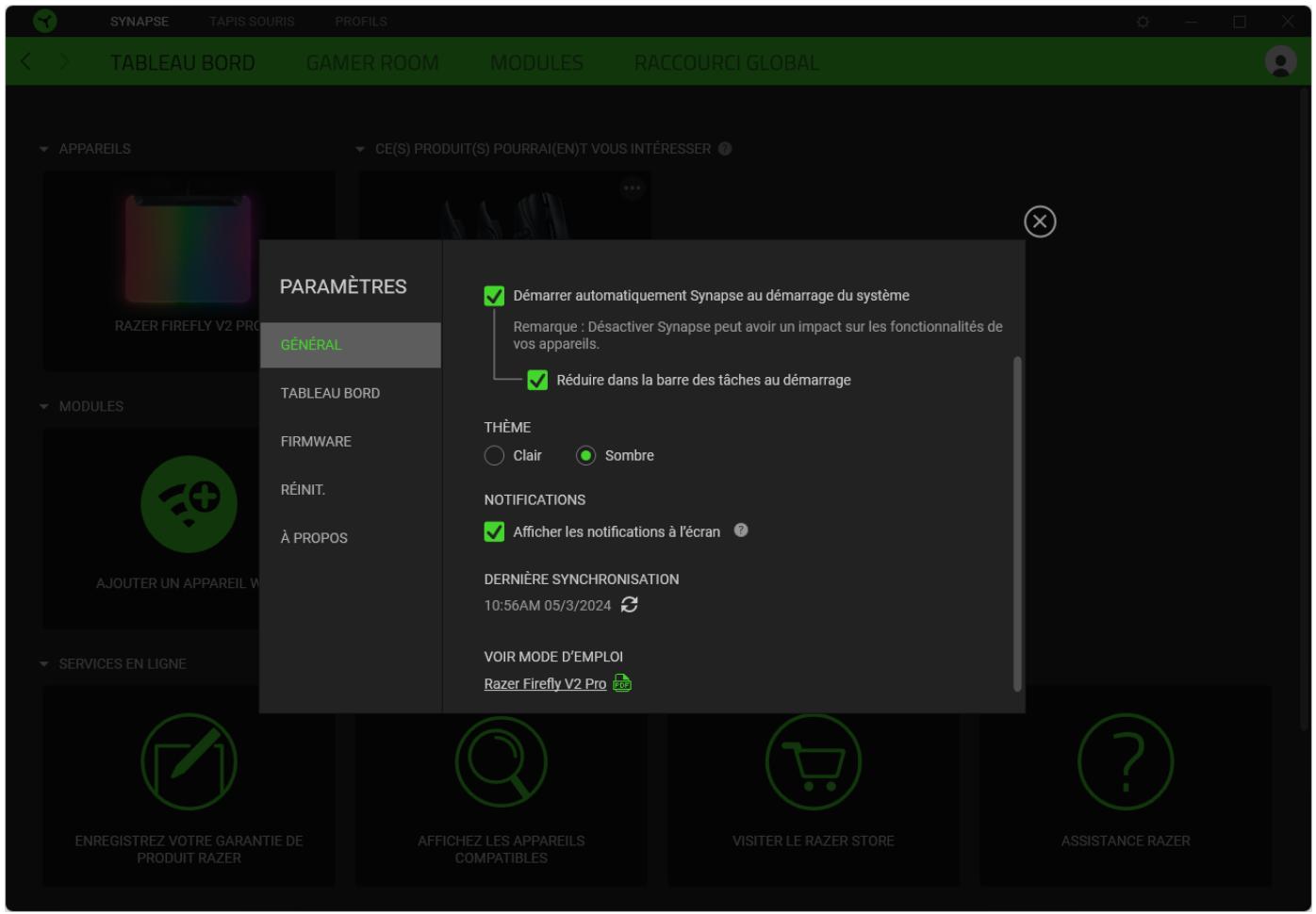 RAZER Firefly V2 - FENÉTRE PARAMÉTRES - 1