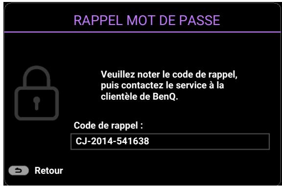 BENQ X500 - Procedure de rappel de mot de passer - 1