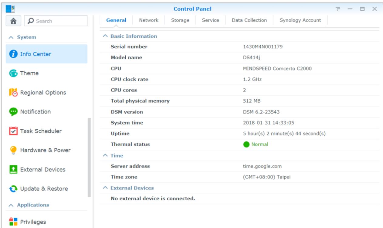 SYNOLOGY DS220 - Vérifier les informations système - 1