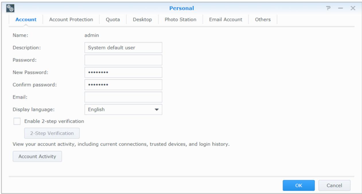 SYNOLOGY DS220 - Pour gérer les paramètres personnels : - 1