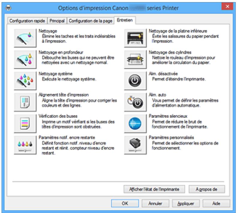 CANON G2501 - Description de l'onglet Entretien - 1