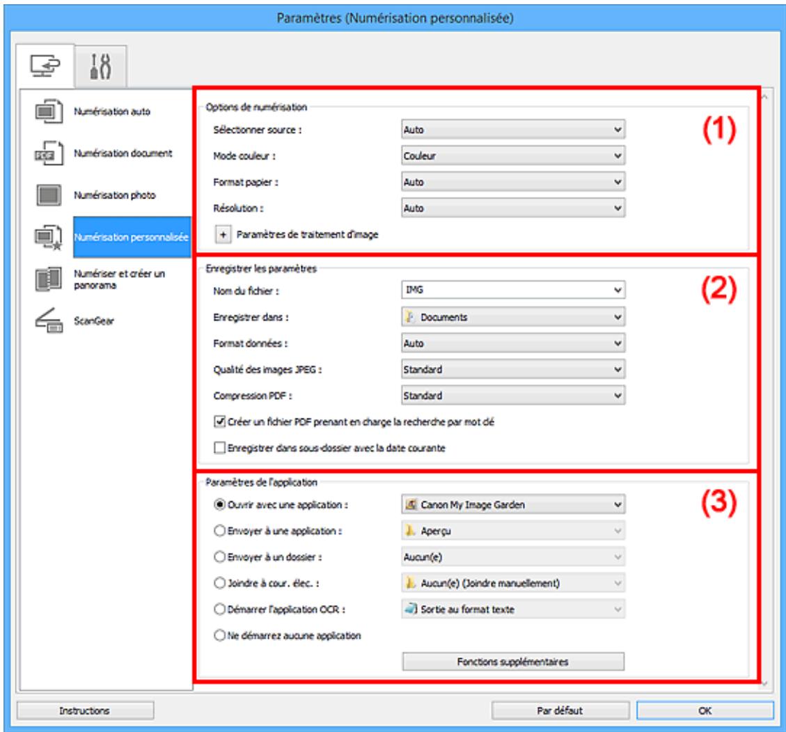 CANON G2501 - Boîte de dialogue Paramètres (Numérisation personalisée) - 2