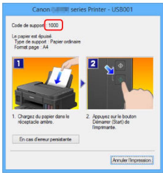 CANON G2501 - Lorsqu'un code support et un message s'affichent à l'écran : - 1
