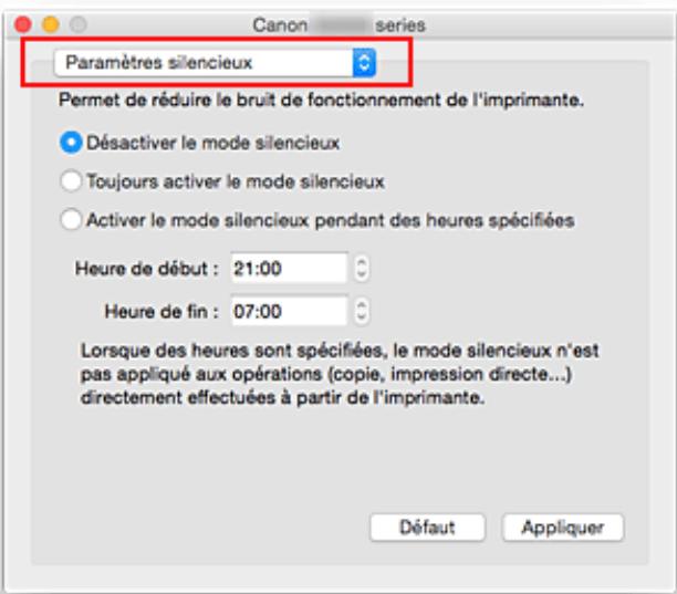 CANON G2501 - Sélectionnez Paramétres silencieux dans le menu dérouulant de Canon IJ Printer Utility - 1